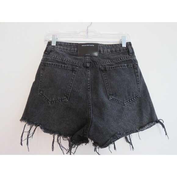 ALEXANDER WANG Bite High Rise Shorts in Gray Aged Denim Distressed - Size 27 - Picture 5 of 16